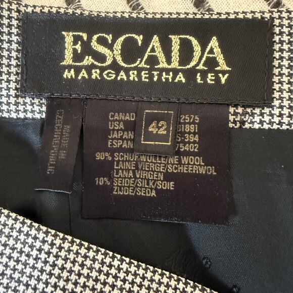 ESCADA | 80s Vintage Wool Silk Blend Houndstooth Multi Layer Pencil Skirt 42 12 - Picture 5 of 7
